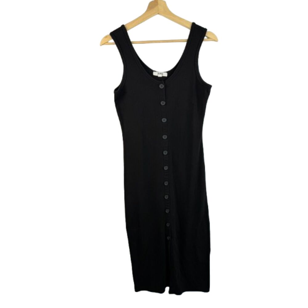 BB Dakota by Steve Madden Black Ribbed Button-Down Sleeveless Midi Dress Size M
